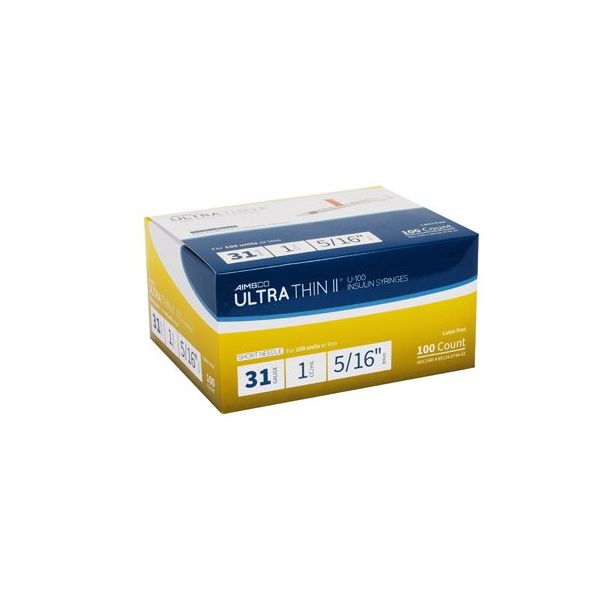 Aimsco UltraThin Insulin Syringe 1ml x 30g, x 5/16 inch needle, Qty. 100