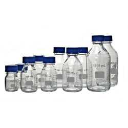 United Scientific Glass Storage / Media Bottle, 250 ML, Blue Cap, Qty. 1