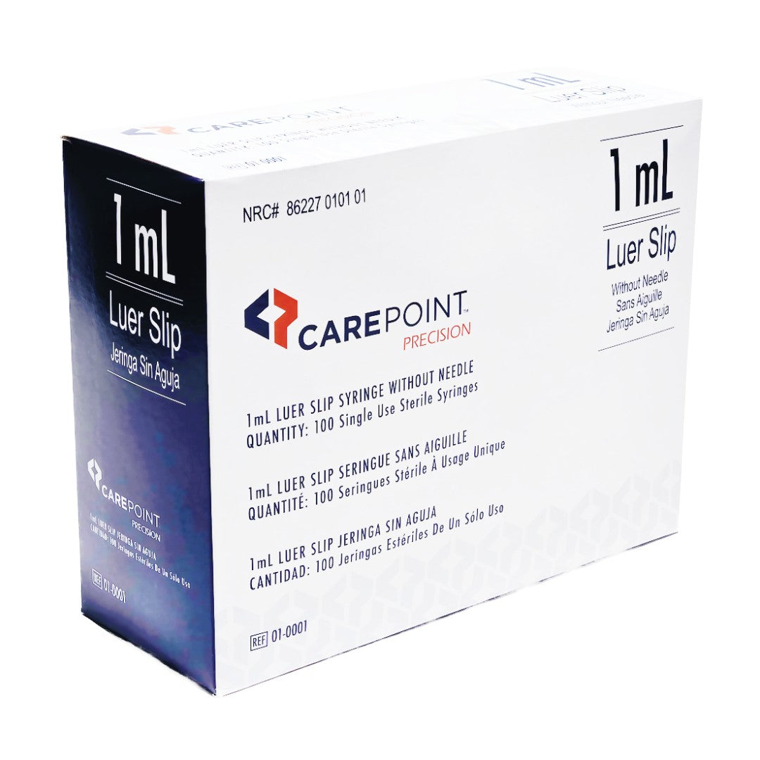CarePoint Luer Slip 1cc/mL Syringe only, Box of 100