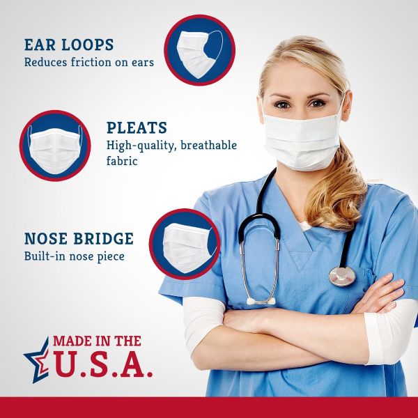 Made in USA, 3-PLY Disposable Face Mask by United Sewing, ASTM Level 3 Performance Proven in Nelson Labs Studies, box of 50, Charcoal Black.
