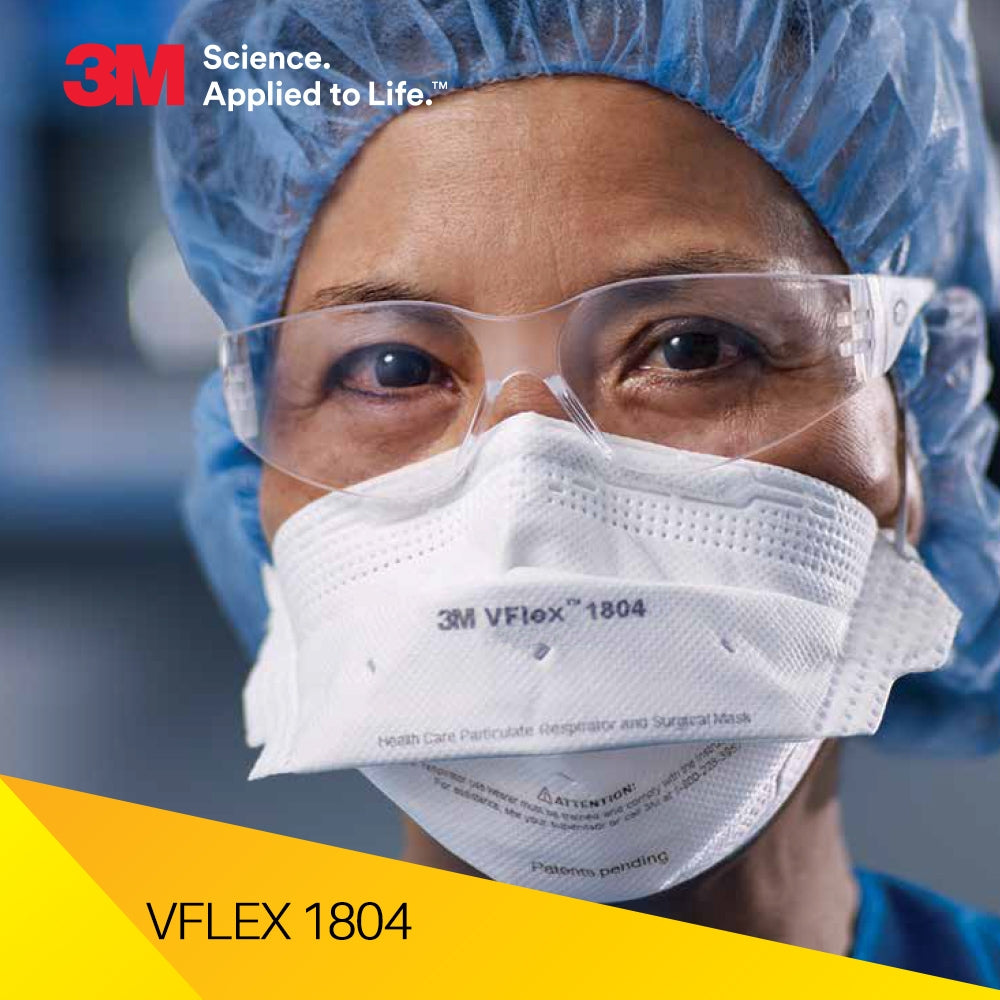 3M 1804 Vflex Niosh N95 Health Care Surgical Respirator. 99+% Filtration Efficiency. BX of 50. As low as $1.39 per mask.