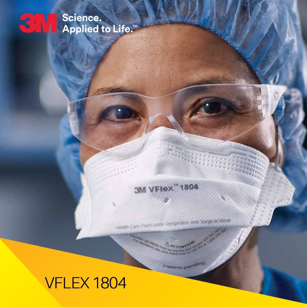 3M 1804 or 1804 Small VFlex NIOSH N95 Health Care Surgical Respirator.  99+% Filtration efficiency.  Medically rated.  Individually sealed.