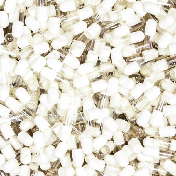 White/Clear Gelatin Capsules, Size 3 Qty. 5000 in gripper jar