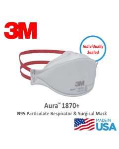 3M 1870+ Aura Niosh N95 Health Care Particulate Respirator and Surgical Mask.  99+% Filtration Efficiency.  Medically Rated. Individually Sealed.