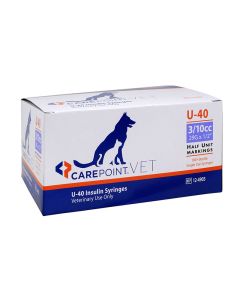 CarePoint Vet U-40 Pet Syringe 3/10cc x 29G x 1/2" w/Half Unit Marks, Box of 100ct