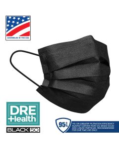 DRE Health Black Disposable 3-Ply Surgical Mask (BFE 95%+), Box of 50 or Case of 1000