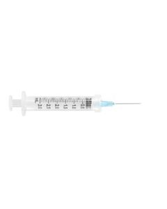 UltiMed UltiCare Safety Syringe with Fixed Needle, 3ml x 25g x1", Box of 100
