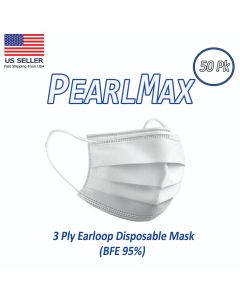 PearlMax 3 Ply Earloop Disposable Masks (BFE 95%)  Box of 50. 