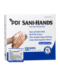 PDI Sani-Hands Instant Hand Sanitizing Wipes, 5" x 8", 100 Individually Wrapped Wipes per Box