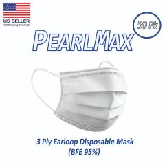 PearlMax 3 Ply Earloop Disposable Masks (BFE 95%)  Box of 50. 