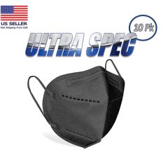 ULTRA SPEC PREMIUM KN95 MASKS. STEALTH BLACK. INDIVIDUALLY SEALED. PACK OF 10. USA NELSON LAB TESTED @ 99+% FILTRATION EFFICIENCY.
