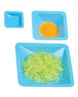 Blue Square Polystyrene Anti-static Weigh Boat in 7mL, 100mL, & 250mL.